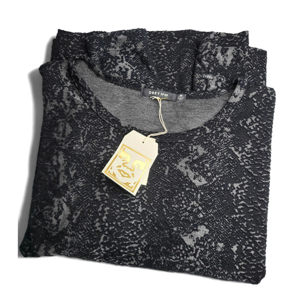 NWT Obey No 89 Sidewinder Long Sleeve Top Black Burnout Textured USA Made Size M - Picture 2 of 10